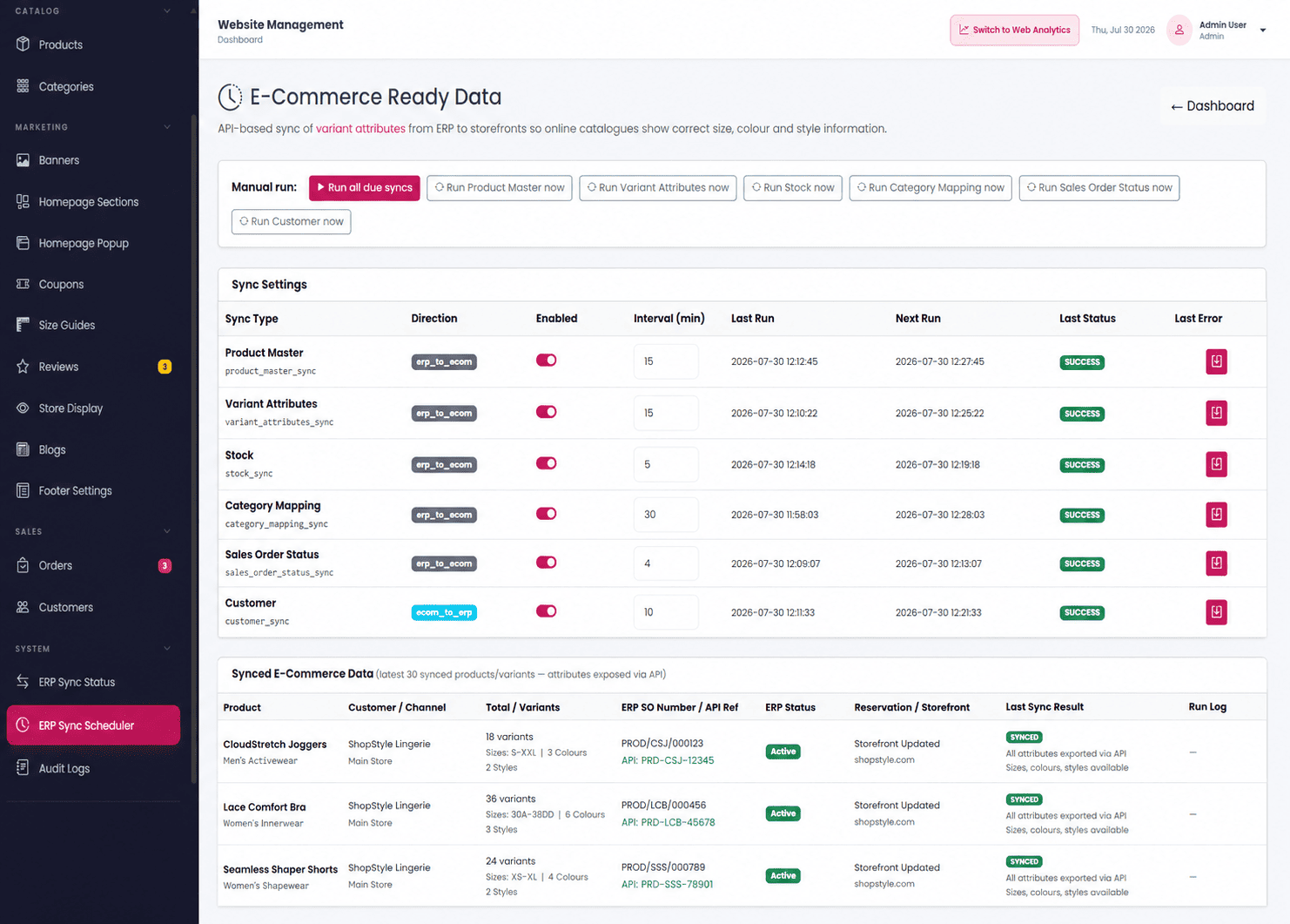 Garment ecommerce ready style data from ERP